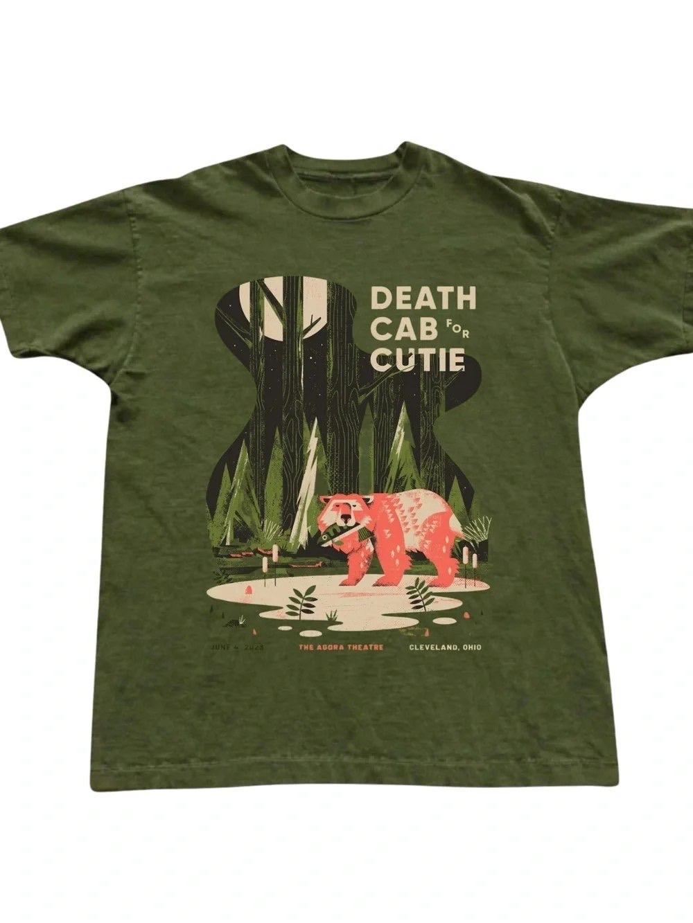 Death cab cutie Green Graphic Tee with Pink Bear